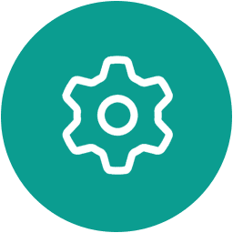 A white gear icon centered in a teal circle.